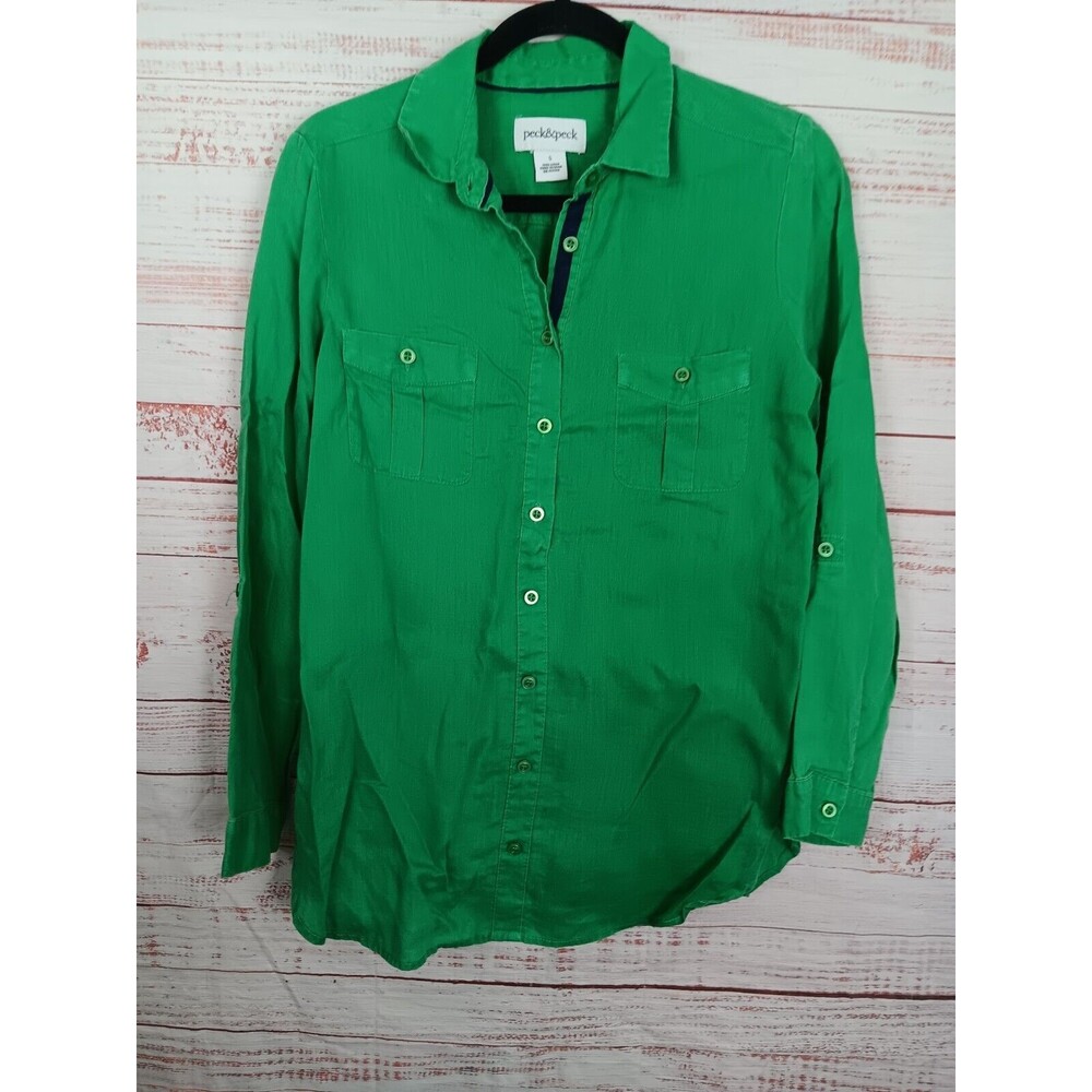 Peck & Peck Shirt  Women’s Small Green Button Up Long Sleeve Long Sleeve